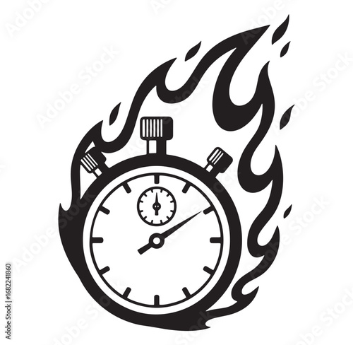 Burning stopwatch illustrating urgency time management deadline punctuality speed and efficiency