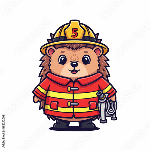Cute Cartoon Firefighter Hedgehog.