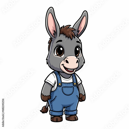 Cartoon donkey in overalls, a cheerful and friendly character.