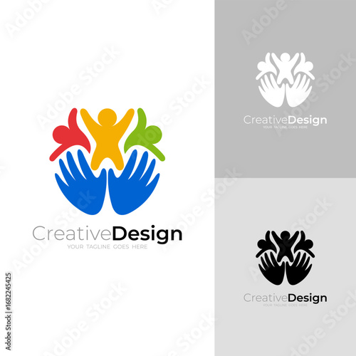 People care logo with hand design social, colorful design