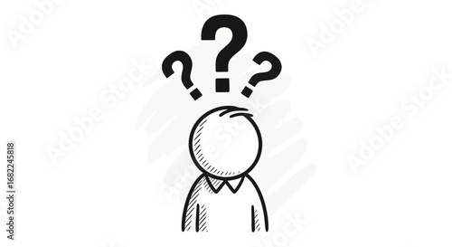 Confused Stickman Doodle with Question Marks Vector Illustration