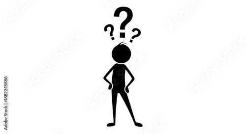 Confused Stickman Doodle with Question Marks Vector Illustration
