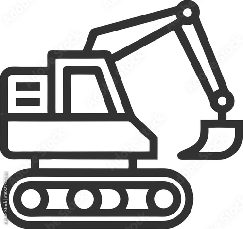 Mini crawler excavator icon with tracks and digging arm design 