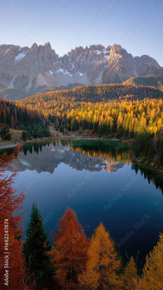 Fototapeta premium Autumn Forest Reflected in a Calm Mountain Lake fall
