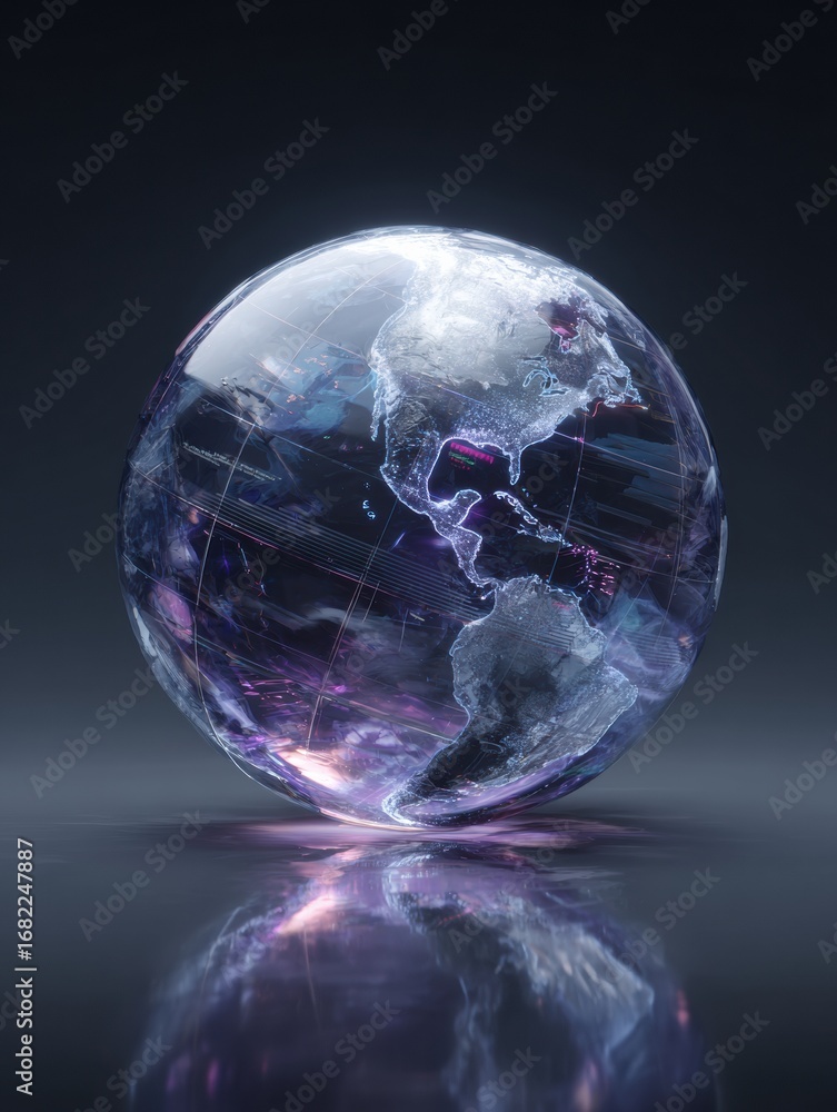 Fototapeta premium 3D Globe Illustration Reflecting Digital Technology and Global Connectivity in a Futuristic Design