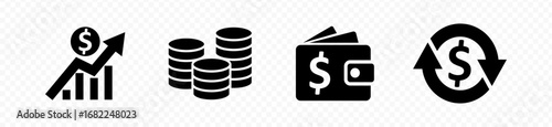 money icon set. containing cash, saving, wallet, transfer, withdraw icons. finance symbol for app, ui, website and design element. transparent png and vector illustration.