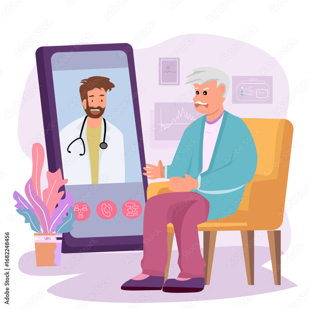Fototapeta premium Virtual Consultation between Senior Patient and Doctor