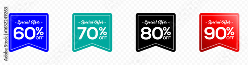 discount sticker product tag set. shopping discount label badge with 10 to 95 percent off. vector symbol on transparent background.