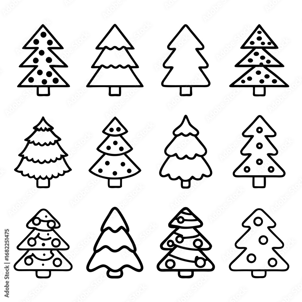 Obraz premium Collection of christmas trees with different designs for christmas and new year