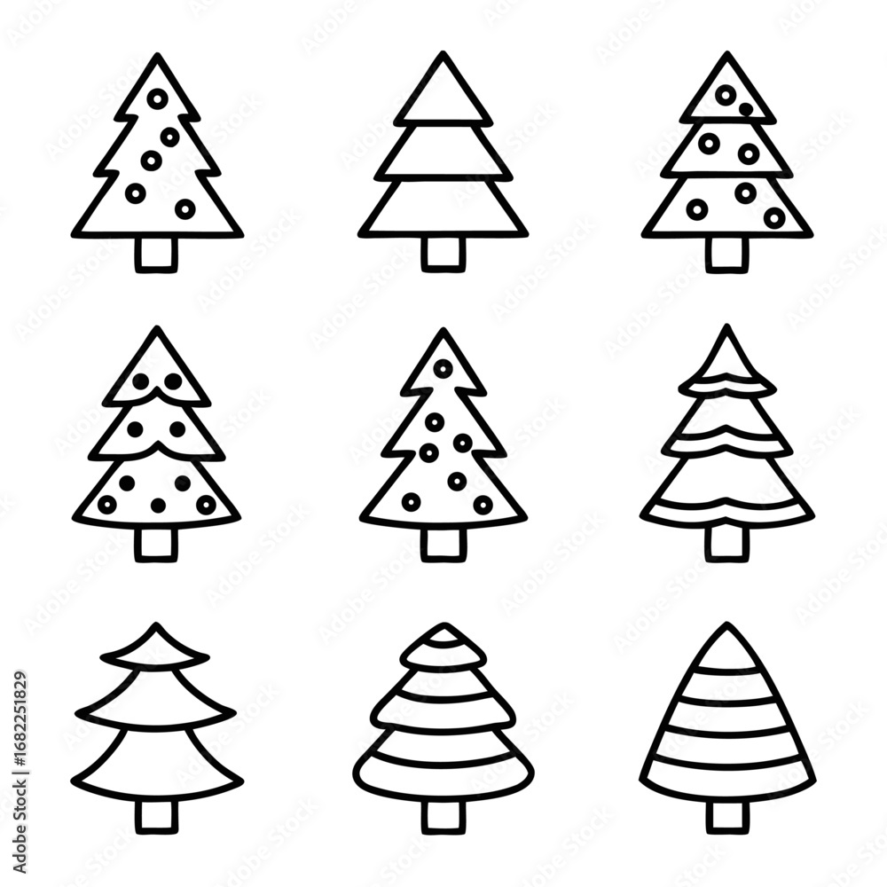 Set of christmas tree icons, holiday and winter concept, illustration in modern outline design Set of christmas tree icons, holiday and winter concept, illustration in modern outline design