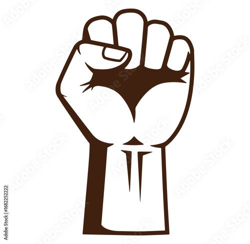 Strong symbol of unity and protest depicting a brown raised fist on a white background
