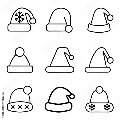 Collection of christmas santa hats for winter holiday season celebration