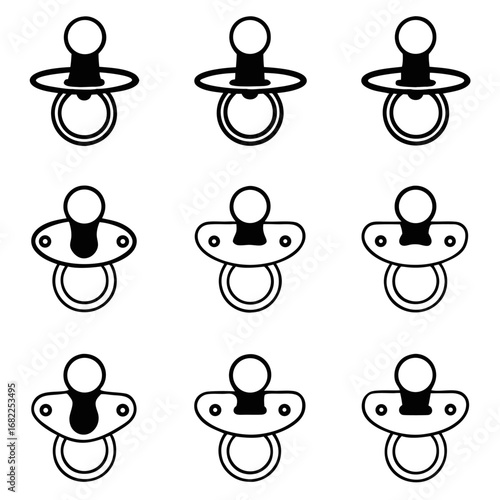 Collection of pacifier icons for baby care, comfort, and soothing needs