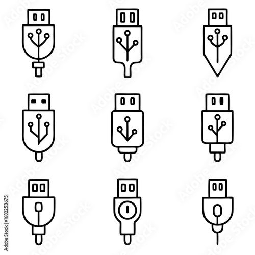 Collection of various usb cable connector types for electronic devices and data transfer