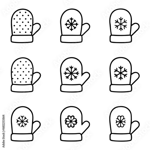 Collection of winter mittens with snowflake and dot patterns
