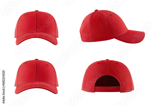 Four views of a vibrant red baseball cap (1)