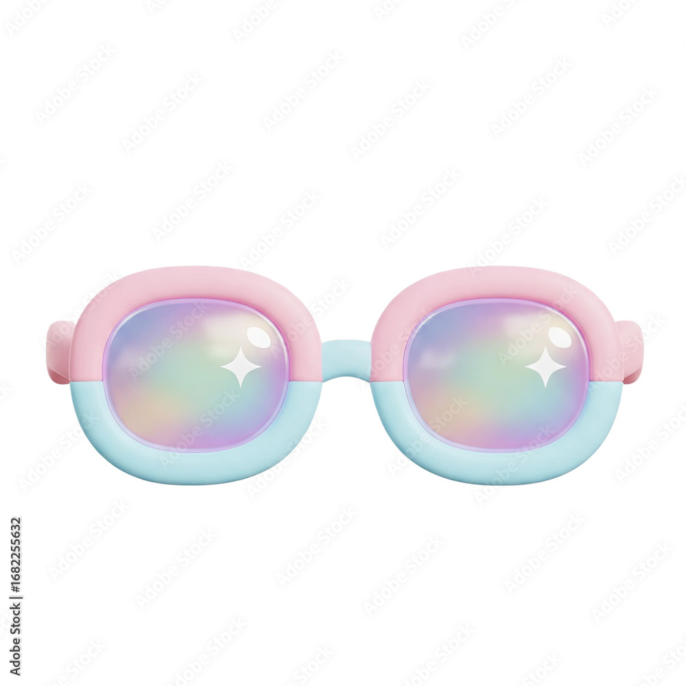 Fototapeta premium Stylish pastel sunglasses reflecting a vibrant, dreamy world perfect for summer fun and fashion