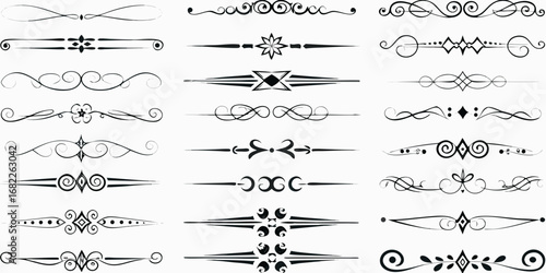 Collection of decorative ornamental dividers and borders in classic vintage style black and white