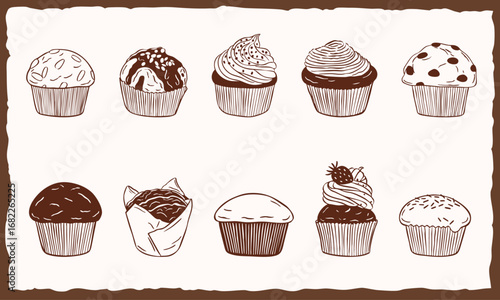 muffins cake doodle dessert illustration - hand drawn sketch vector illustration