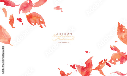 水彩画。水彩タッチの秋の紅葉ベクターイラスト。秋の枯葉イラスト素材。秋のフレーム。Watercolor. Watercolor-style autumn foliage vector illustration. Autumn fallen leaves illustration material. Autumn frame.