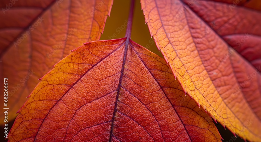 Obraz premium Close-up of vibrant autumn leaves with detailed veins and warm hues