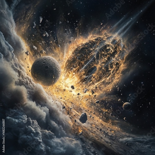 Wallpaper Mural Dramatic cosmic explosion with asteroids and planets in a vibrant nebula landscape of space and time Torontodigital.ca