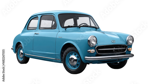 Light teal vintage car, front view