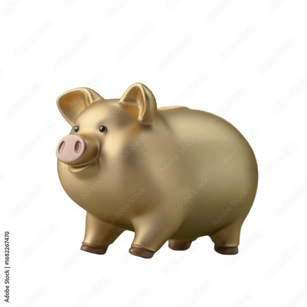 Fototapeta premium A Gleaming Golden Piggy Bank Symbolizing Wealth And Saving Isolated On A Transparent Background