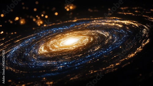 Wallpaper Mural Swirling galaxy with bright center and blue and gold dust clouds in deep space exploration scene Torontodigital.ca