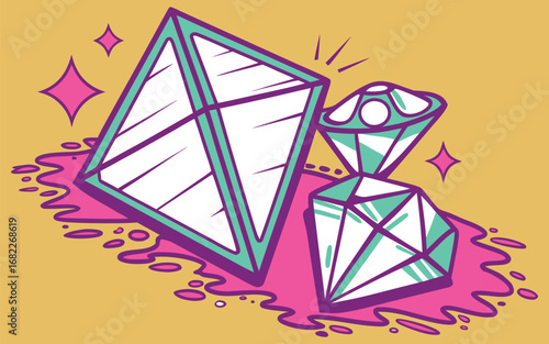 Vivid neon crystal shards with sharp reflective edges