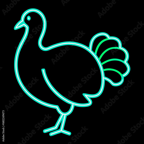 Stylized neon turkey silhouette on black background
