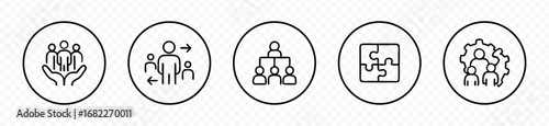 Business teamwork icon set. Containing team working together, partnership, work group