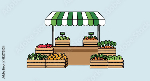 Fresh produce market stand with colorful fruits and vegetables.