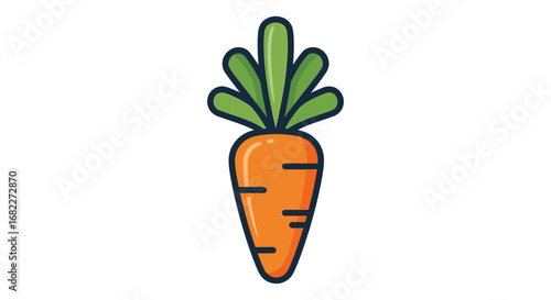 Single orange carrot with green leafy top.