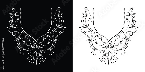 Crystal Bling Applique Transfer Rhinestone Design, Casual Rhinestone Template, Rhinestone Hotfix Design, Flower Necklace Decoration, Neckline Rhinestone Design.