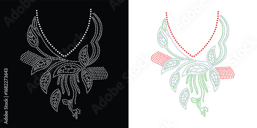 Crystal Bling Applique Transfer Rhinestone Design, Casual Rhinestone Template, Rhinestone Hotfix Design, Flower Necklace Decoration, Neckline Rhinestone Design.