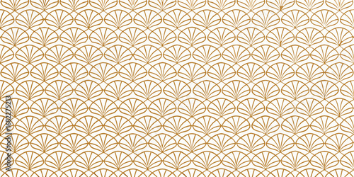 Elegant art deco fan pattern seamless background in gold and white