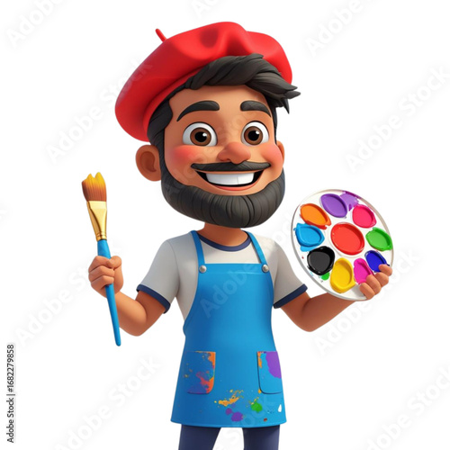 3D painter artist character for art and creativity concepts.