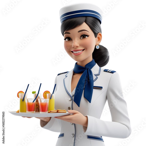 3D flight attendant character for travel and airline concepts.