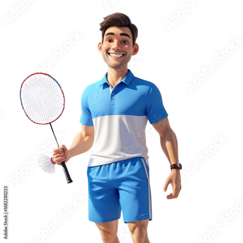 3D badminton player character for sports and recreation concepts.