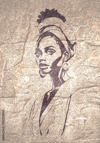 Wallpaper Mural Young Afro American woman face front view in low key style. Elegant silhouette of a female head. Torontodigital.ca