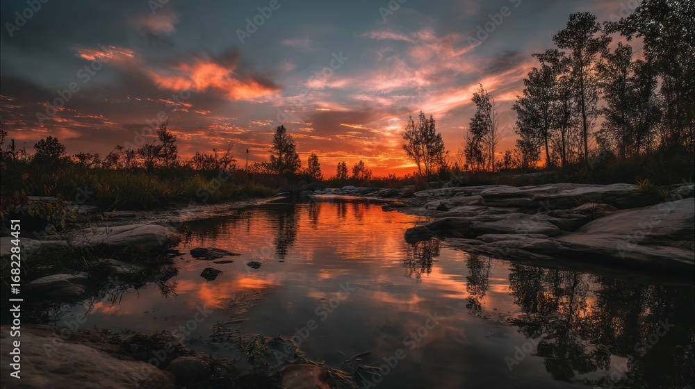 Obraz premium Sunset reflection on water landscape
