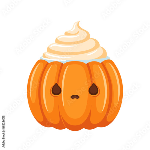 Adorable orange pumpkin dessert with creamy whipped topping, perfect for a cozy autumn treat or seasonal beverage