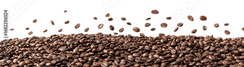 Coffee beans scattered over a large pile of coffee beans