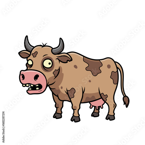 Cartoon Cow Illustration Farm Animal with Goofy Expression and Brown Spots