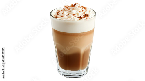 Iced Coffee with Whipped Cream and Cocoa Powder isolated on a Transparent or white Background