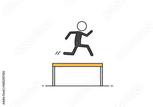 A cartoonstyle drawing of a stick figure jumping over a hurdle