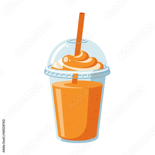 Refreshing Orange Smoothie with Whipped Cream and Straw