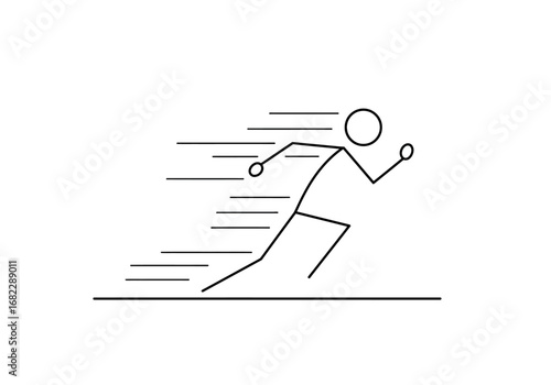 A stick figure sprints forward depicted with motion lines on a horizontal line