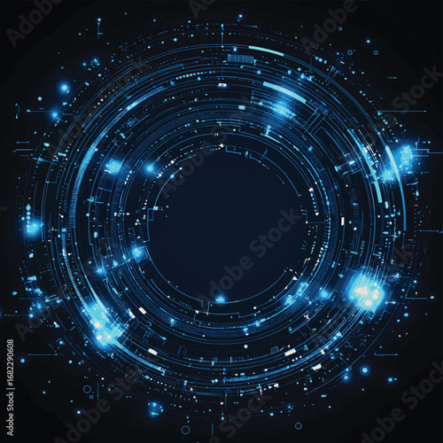 Futuristic technology artificial internet digital tech circle with line circuit futuristic blue background , vector style simple color